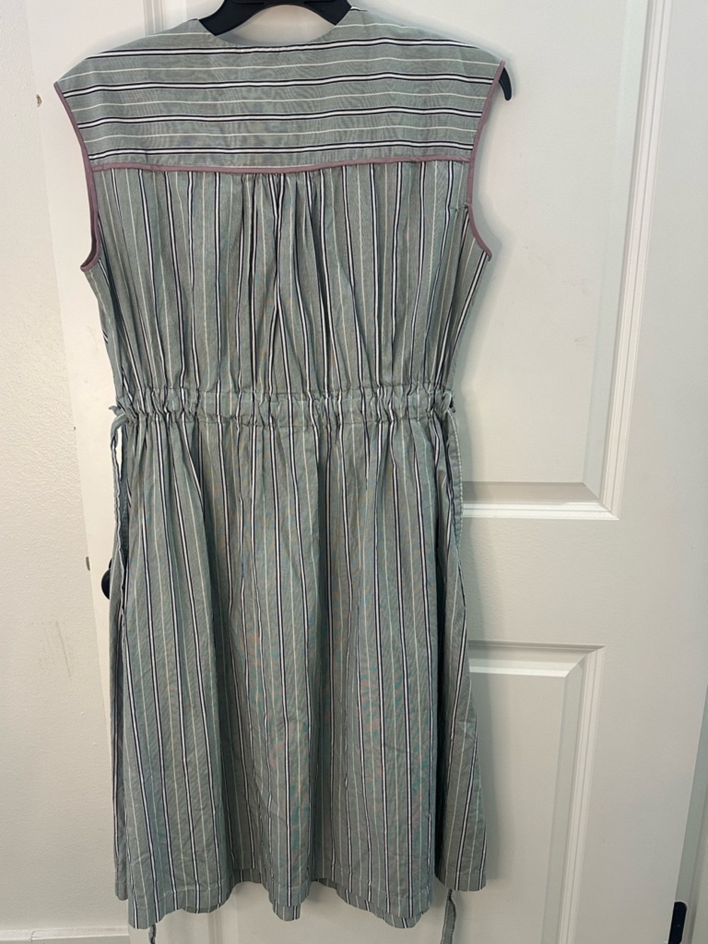 Aknvas Green & White Striped Pleated Midi Dress Size M Designer Retail $695 - Picture 10 of 12